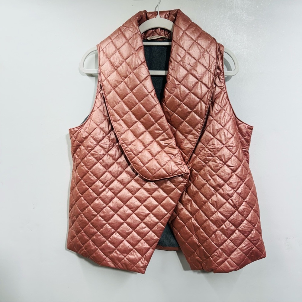 Soft Surroundings Vest Rose Gold Quilted Diamond Snap Front Size Medium‎